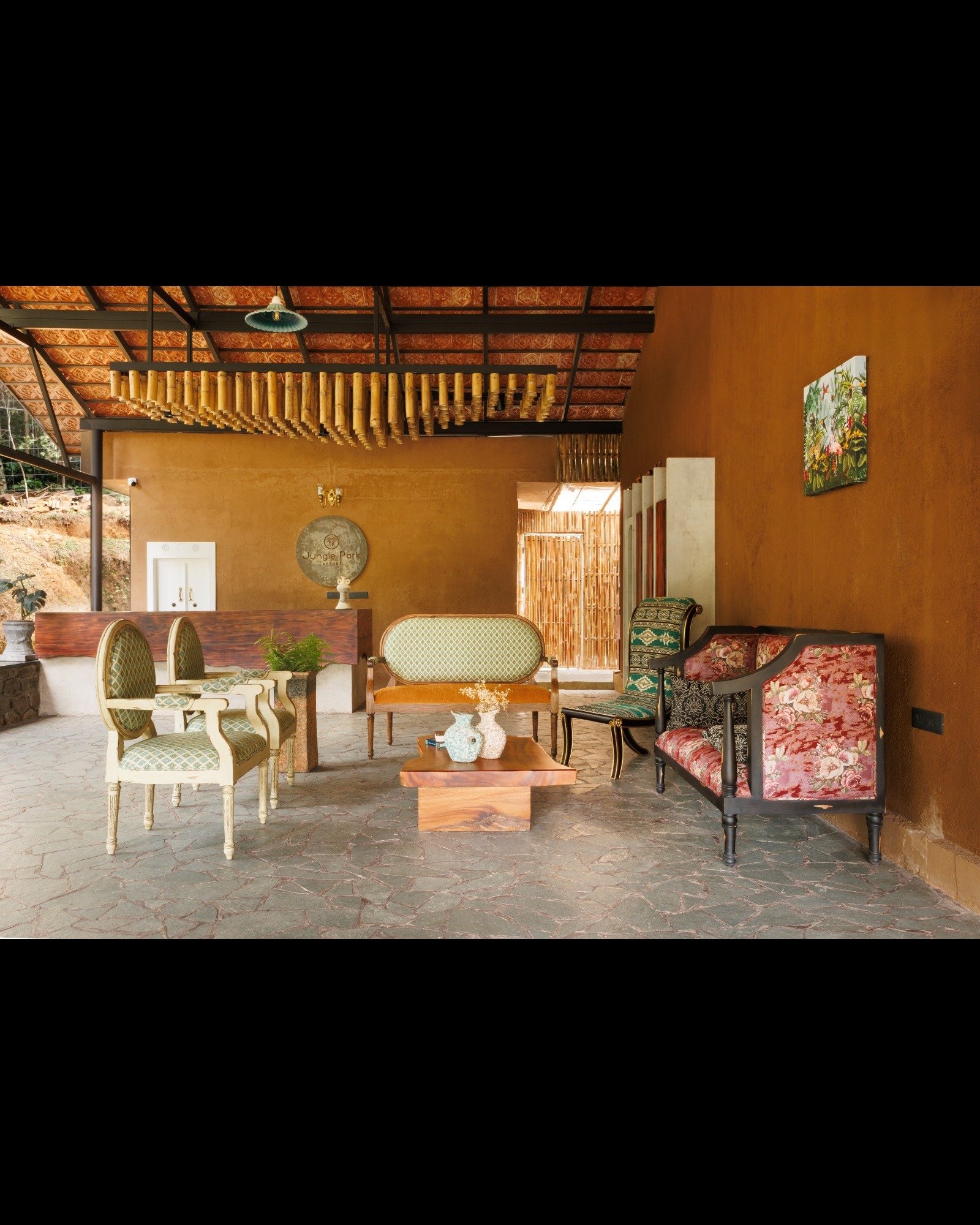 Jungle Park Resort lobby architecture in Wayanad